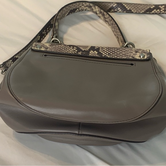 Michael Kors Snakeskin Crossbody Bag Women’s Half Moon Purple Top Handle Purse - Picture 13 of 16